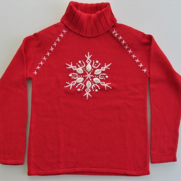 Crystal Kobe Women's Turtleneck Swowflake Sweater Size Small - Picture 1 of 4